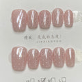 Icy nude pink aurora polka dot handmade nails -RT