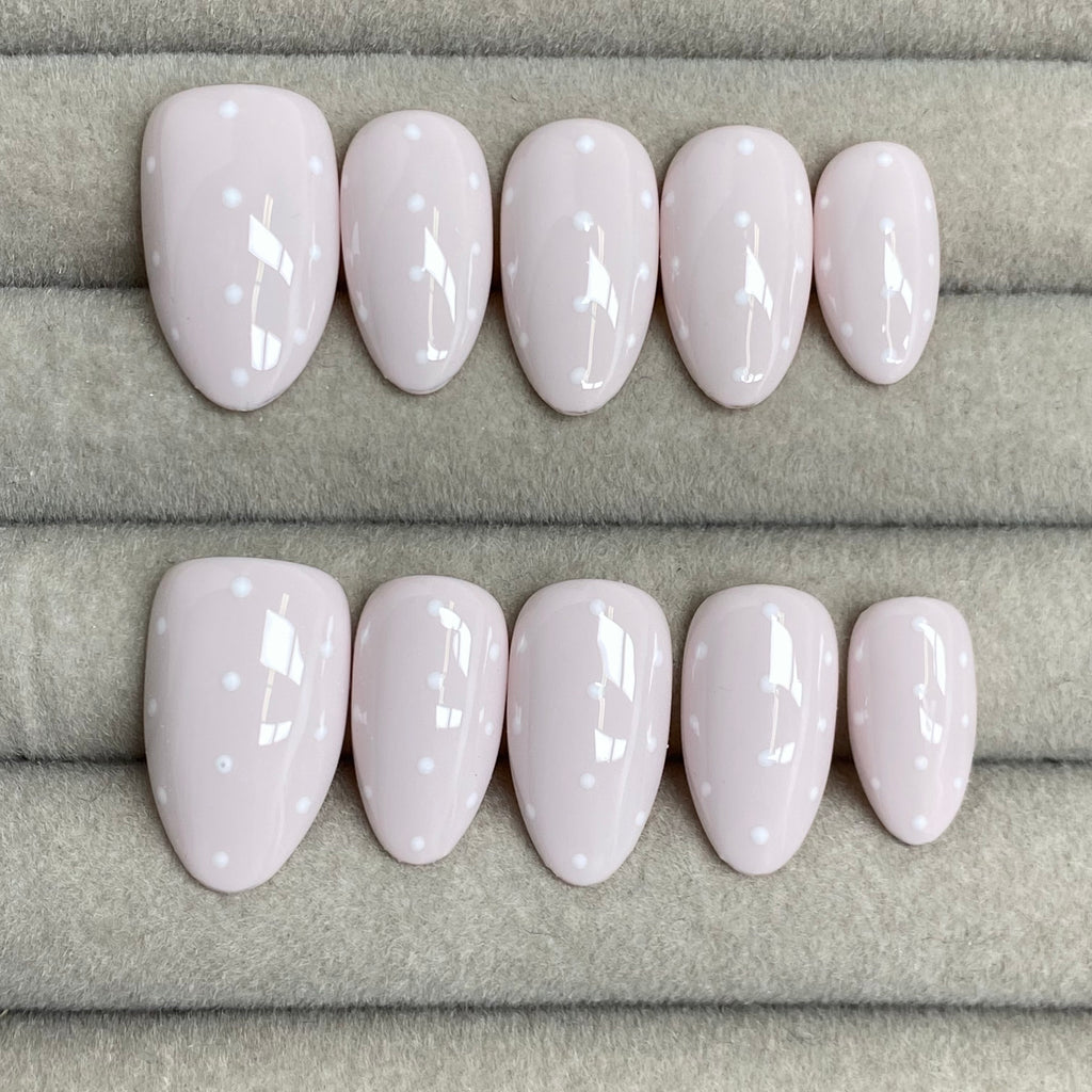 Milky Mist Nude Polka Dot Handmade Nails - RT