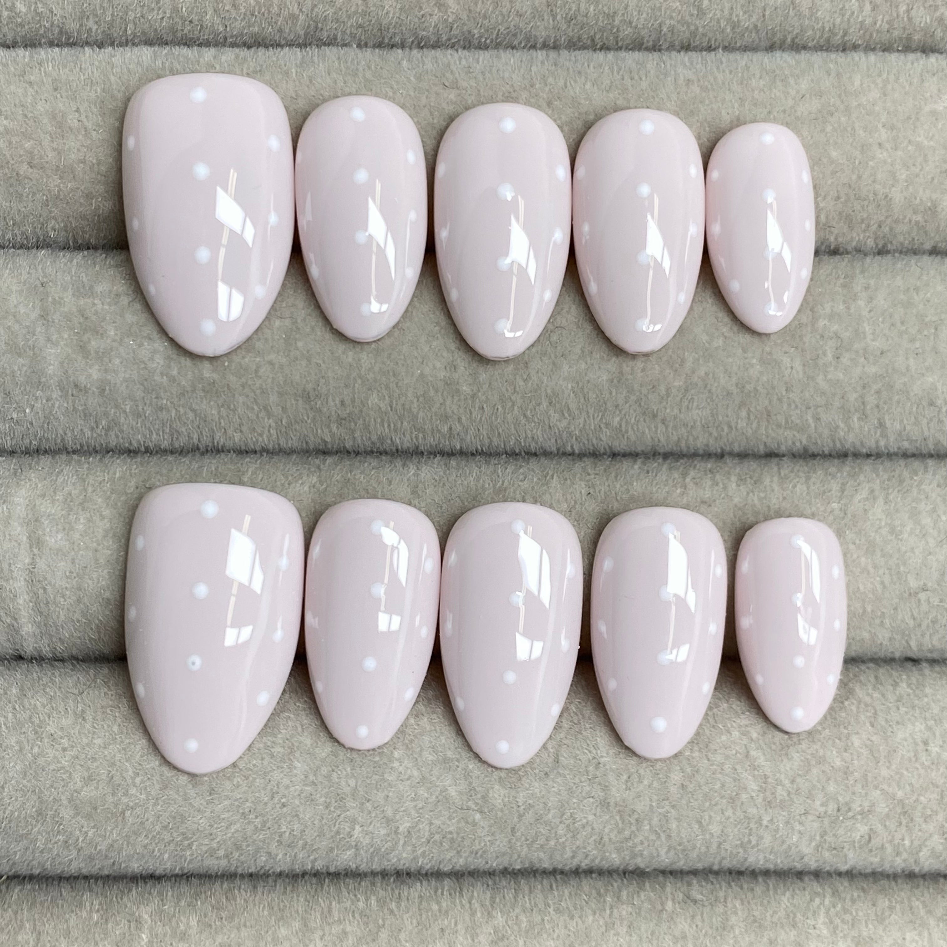 Milky Mist Nude Polka Dot Handmade Nails - RT