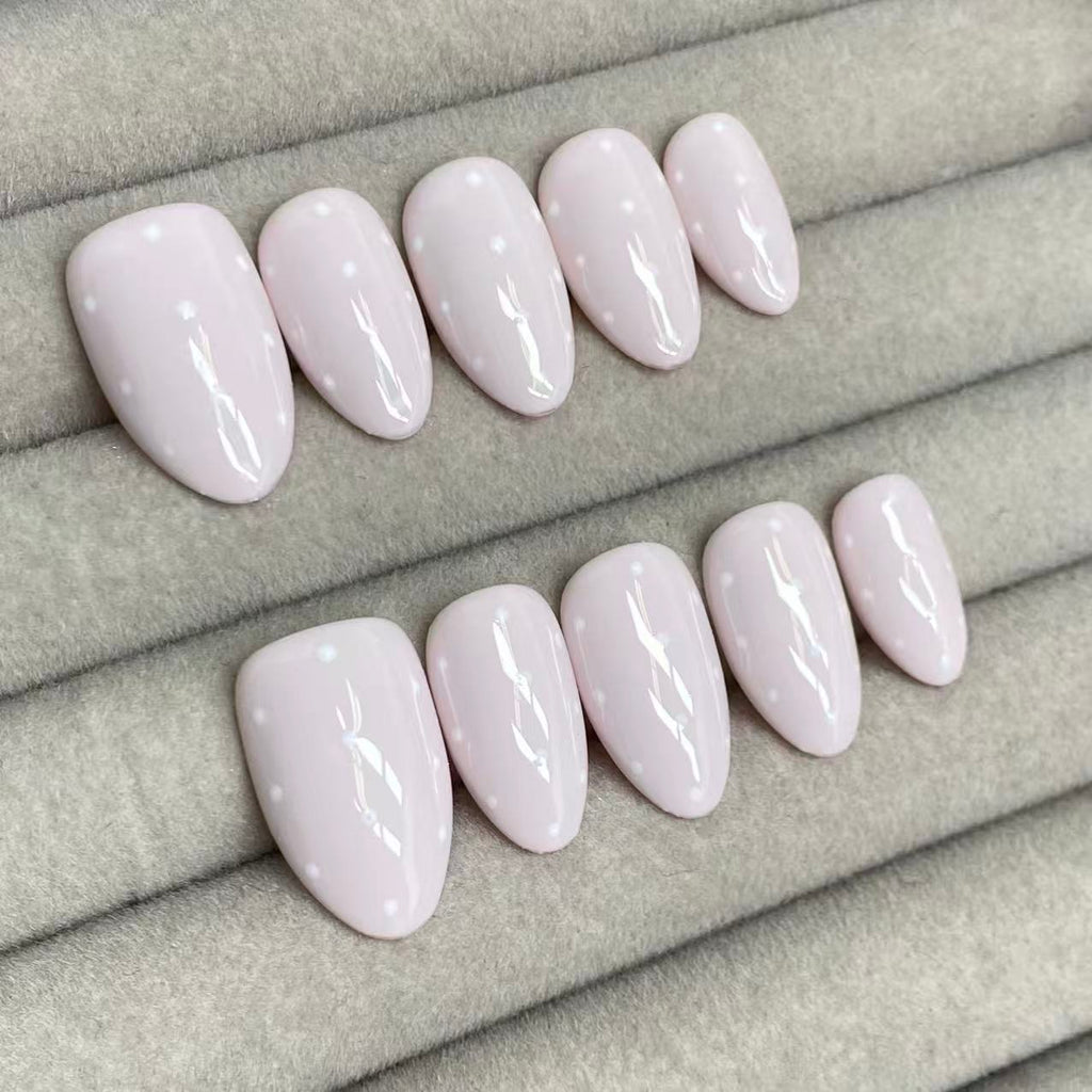 Milky Mist Nude Polka Dot Handmade Nails - RT
