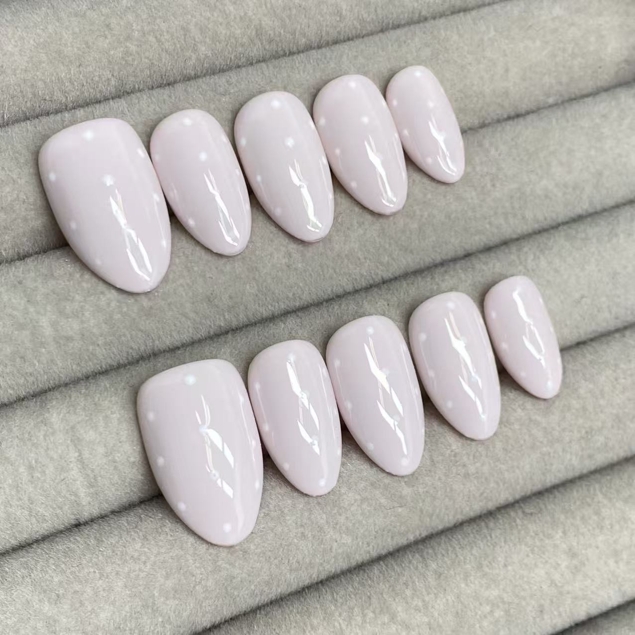 Milky Mist Nude Polka Dot Handmade Nails - RT