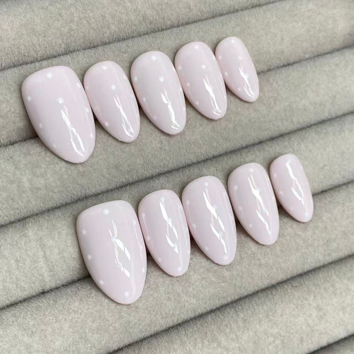 Milky Mist Nude Polka Dot Handmade Nails - RT