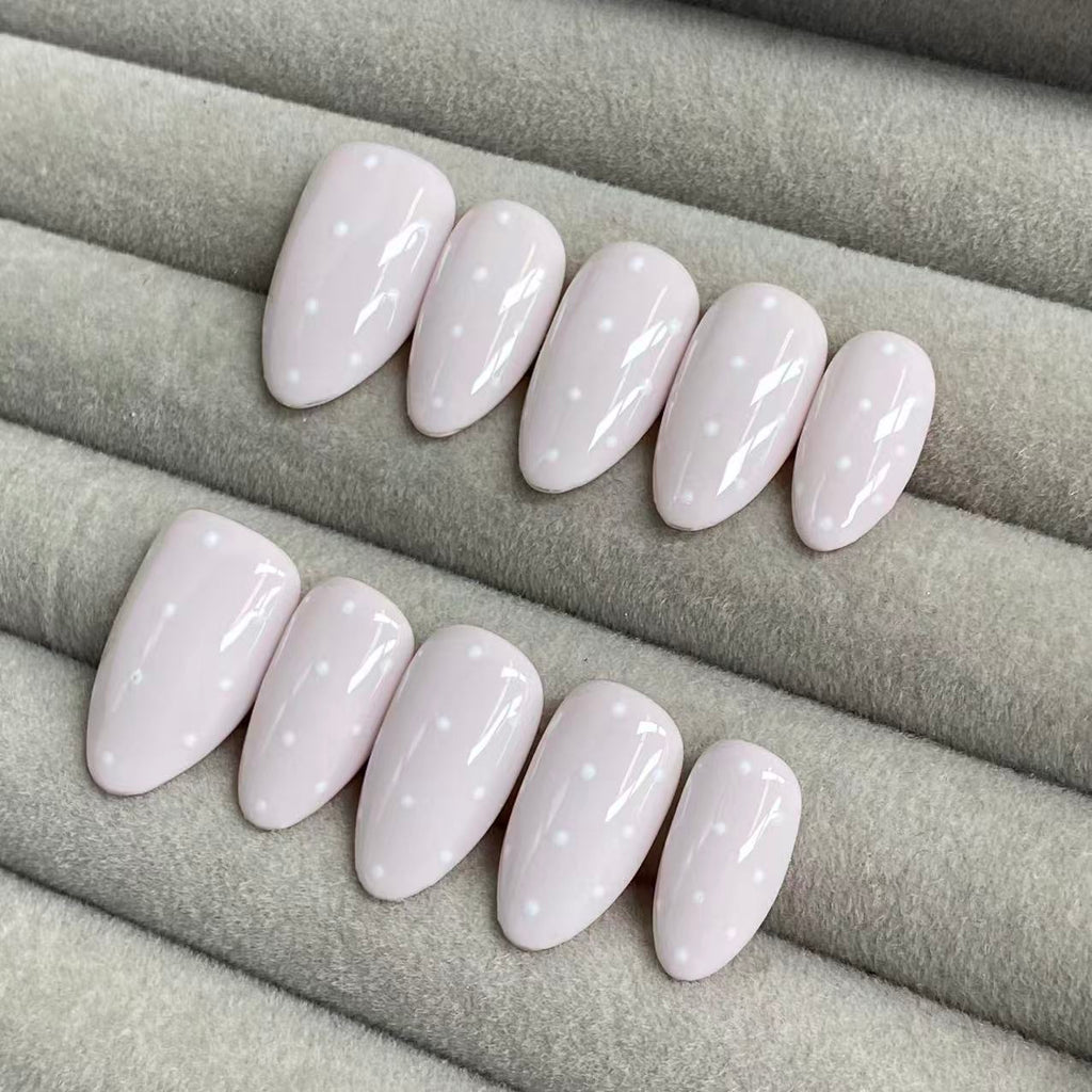 Milky Mist Nude Polka Dot Handmade Nails - RT