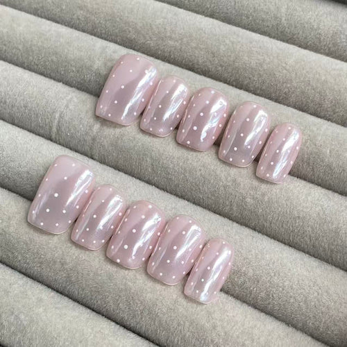 Icy nude pink aurora polka dot handmade nails -RT