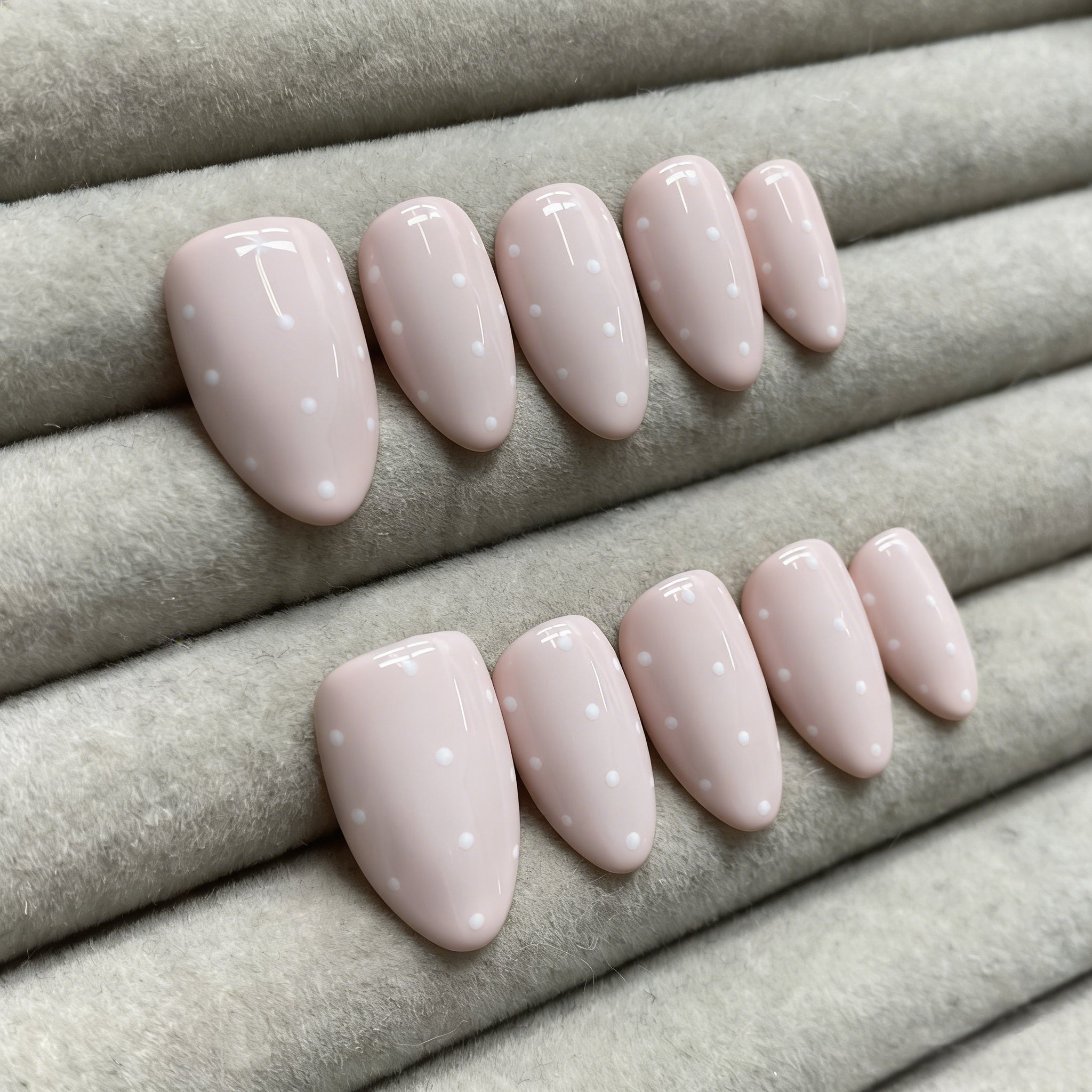 Milky Mist Nude Polka Dot Handmade Nails - RT